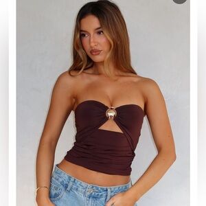 Nwt white fox never bothered strapless top in chocolate - size M